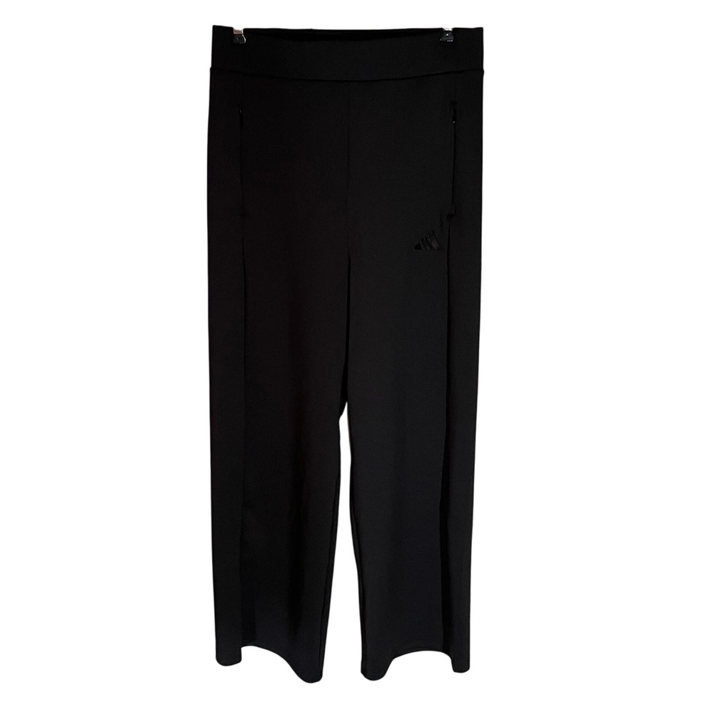 Adidas Womens High Waisted Wide Leg Track Pants Black Zip Pocket M Blokecore
